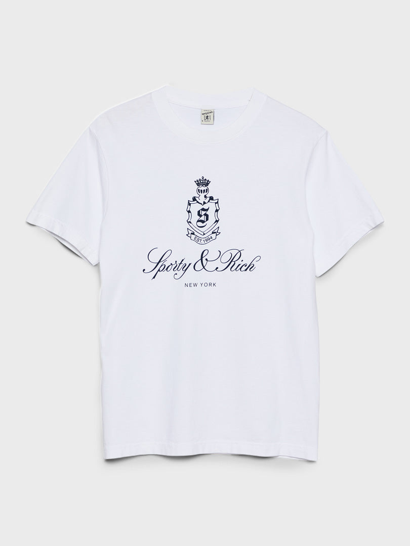Sporty & Rich - Vendome T-Shirt in White and Navy