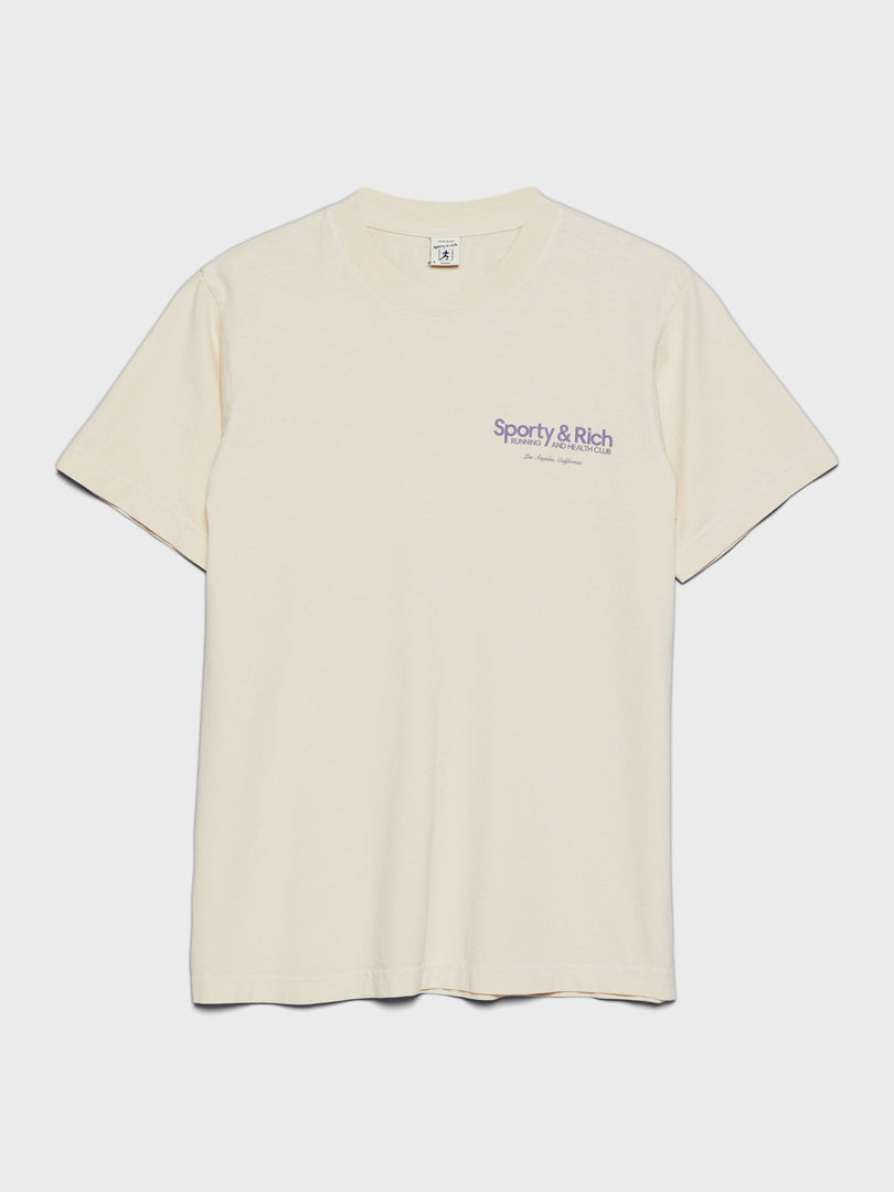 Sporty & Rich - Club T-Shirt in Cream and Faded Lilac