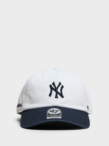 Yankees Serif Hat in White and Dark Navy