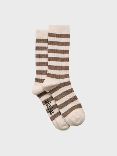 Aiayu - Striped Cashmere Socks in Mix Beige