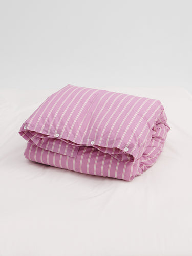Tekla - Percale Duvet Cover in Mallow Pink Stripes