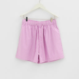 Tekla - Poplin Pyjamas Shorts in Purple Pink Stripes