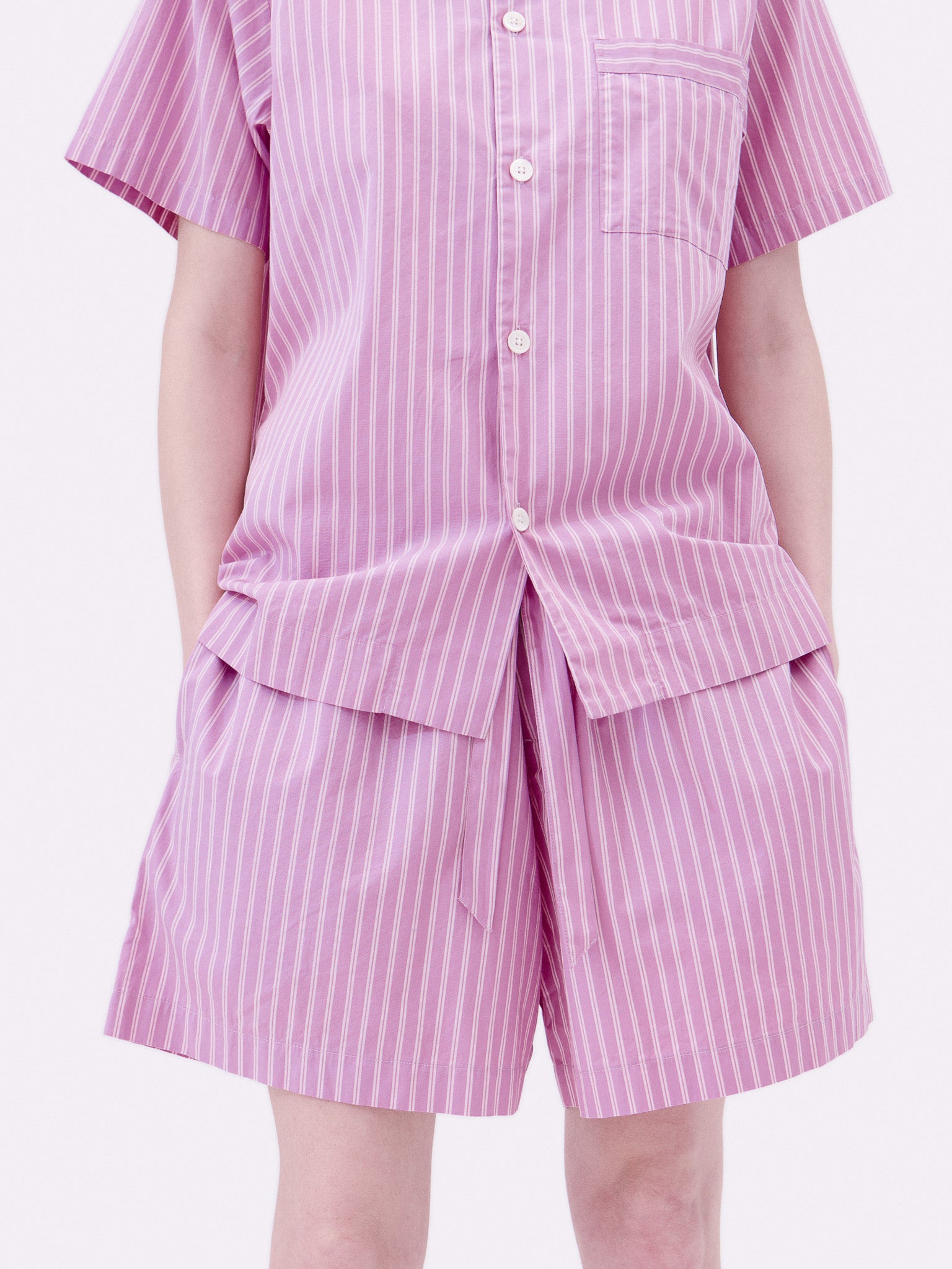 Poplin Pyjamas Shorts in Purple Pink Stripes