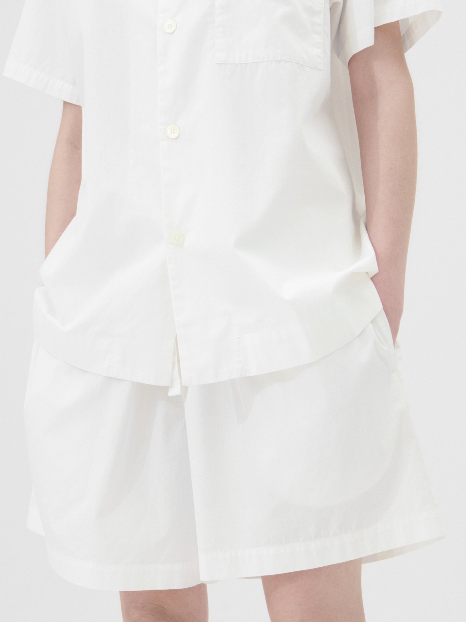 Poplin Pyjamas Kortærmet Skjorte i Alabaster White