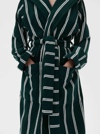 Tekla - Hooded Bathrobe in Forest Green Stripes