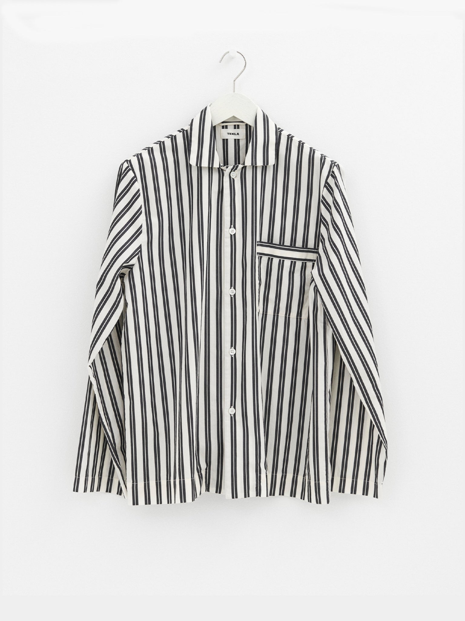 Tekla - Cotton Poplin Pyjamas Shirt in Night Stripes