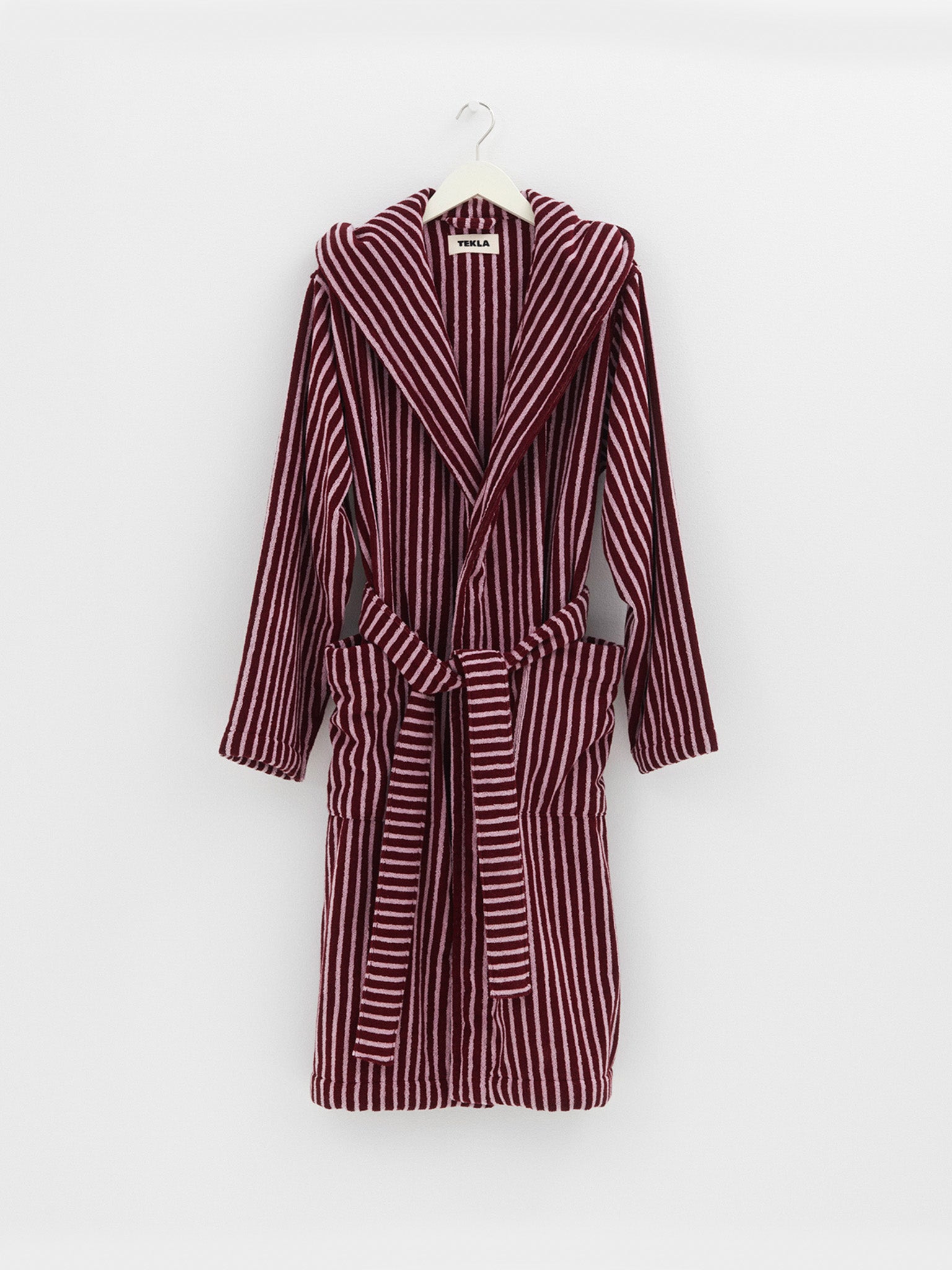 Tekla - Hooded Bathrobe in Red and Rose