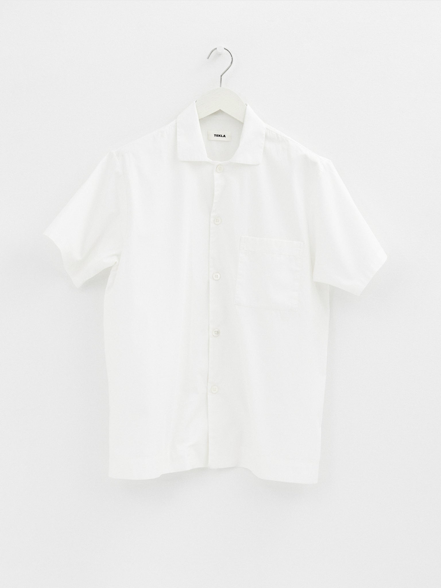 Tekla - Poplin Pyjamas Short Sleeve Shirt in Alabaster White