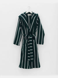 Tekla - Hooded Bathrobe in Forest Green Stripes