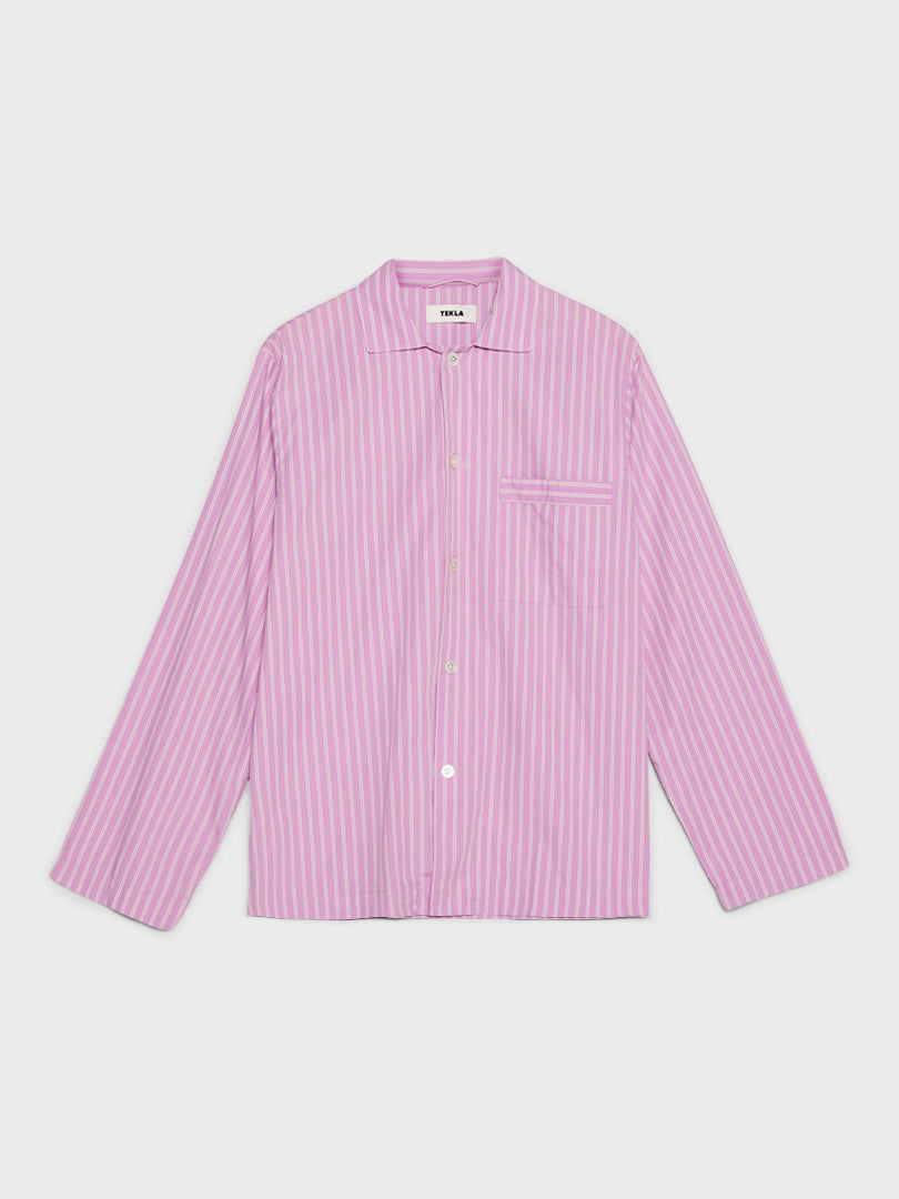 Tekla - Poplin Pyjamas Shirt in Purple Pink Stripes