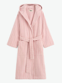 Tekla - Hooded Bathrobe in Shaded Pink Stripes