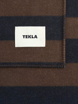 Tekla - Lambswool Blanket in Walnut & Dust Blue Stripes