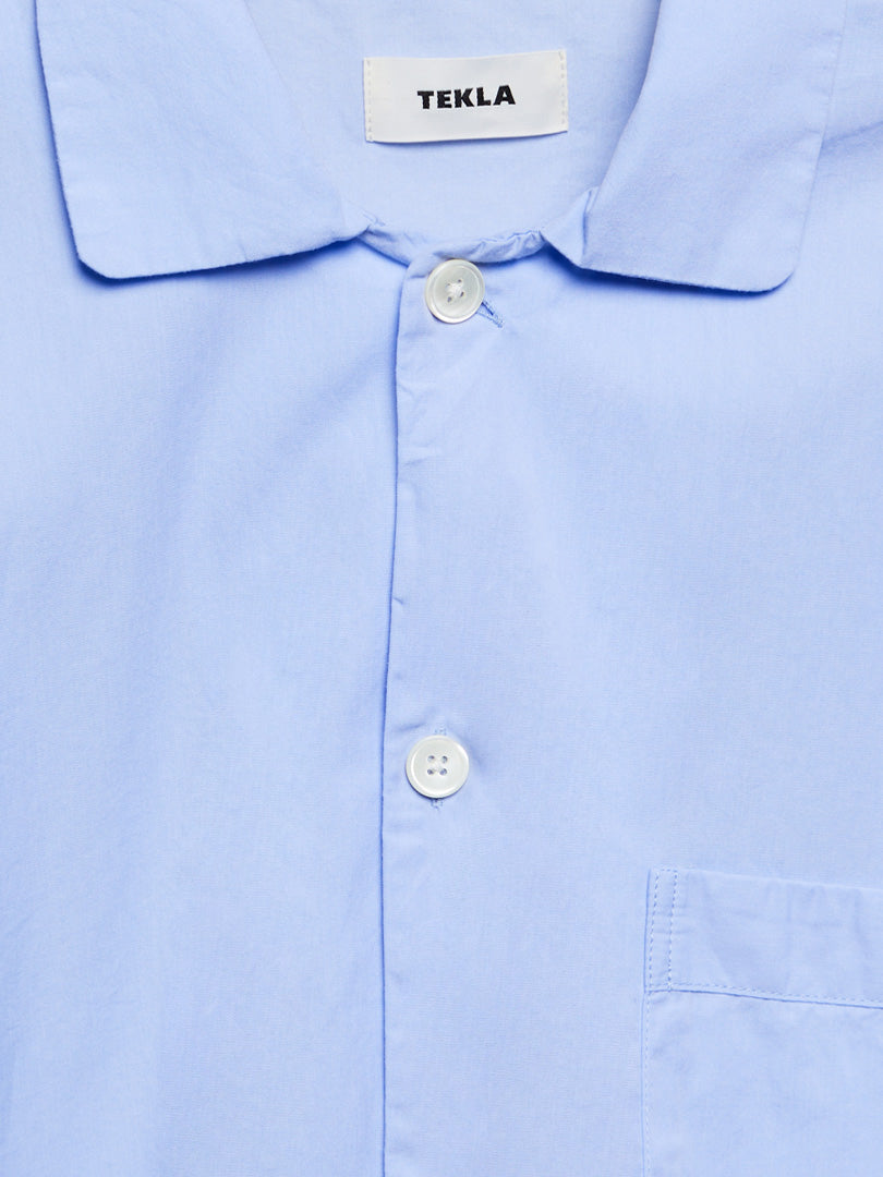 Poplin Pyjamas Kortærmet Skjorte i Shirt Blue