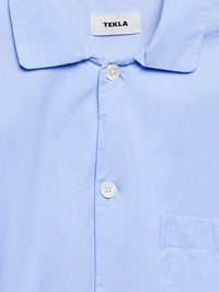 Tekla - Poplin Pyjamas Short Sleeve Shirt in Shirt Blue