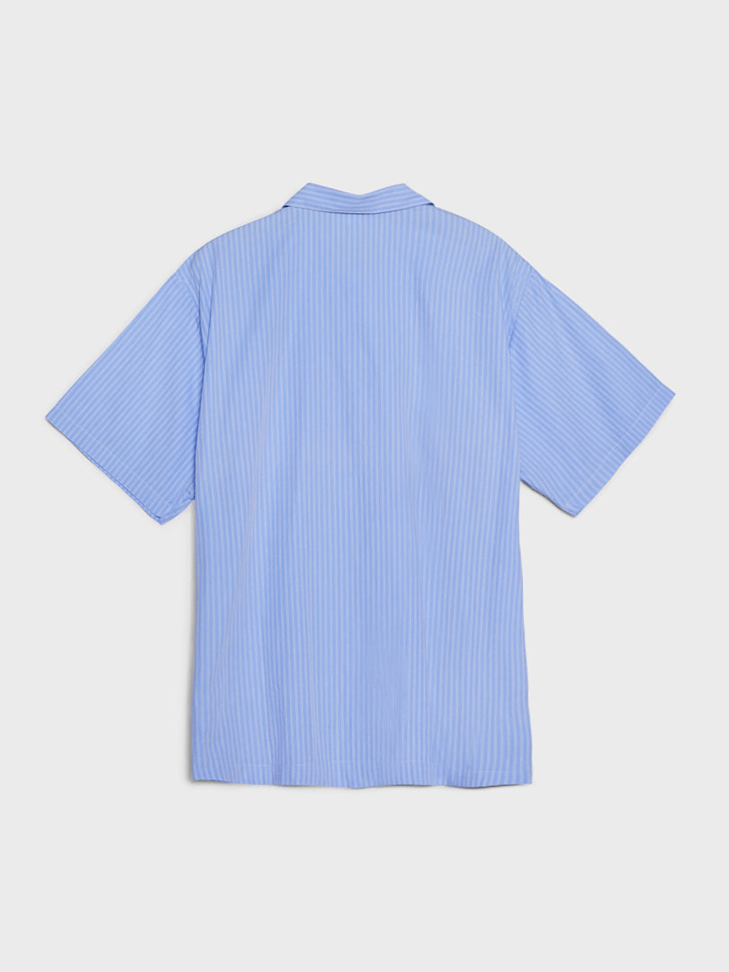 Poplin Pyjamas Short Sleeve Shirt in Pin Stripes