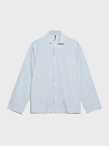 Tekla - Poplin Pyjamas Shirt in Placid Blue Stripes