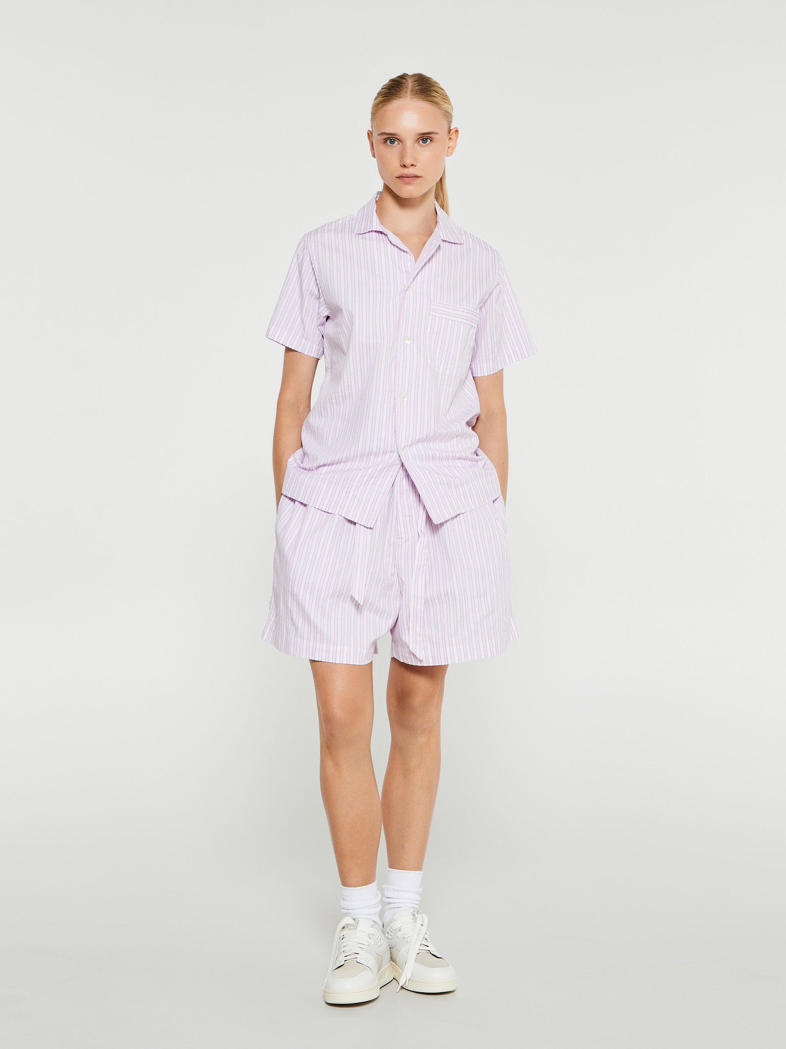Poplin Pyjamas Kortærmet Skjorte i Capri Stripes