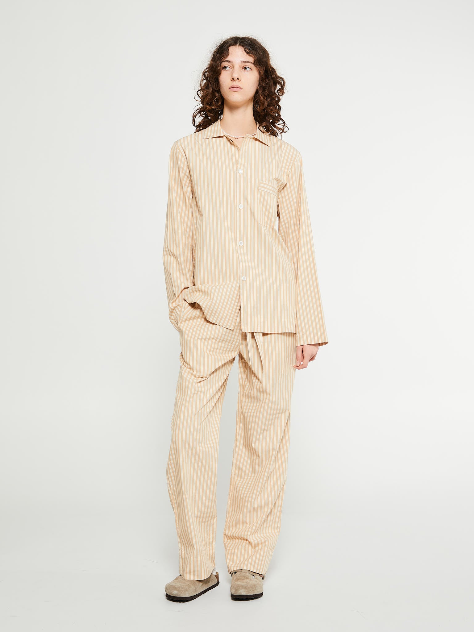 Poplin Pyjamas Skjorte i Corinth Stripes