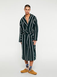 Tekla - Hooded Bathrobe in Forest Green Stripes