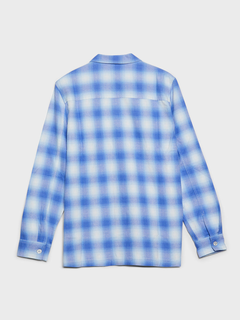 Flannel Pyjamas Shirt in Light Blue Plaid
