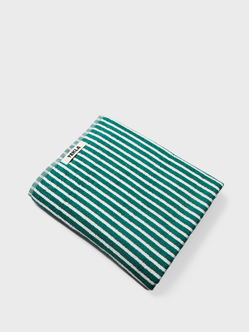 Tekla - Bath Towel in Teal Green Stripes