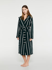 Tekla - Hooded Bathrobe in Forest Green Stripes