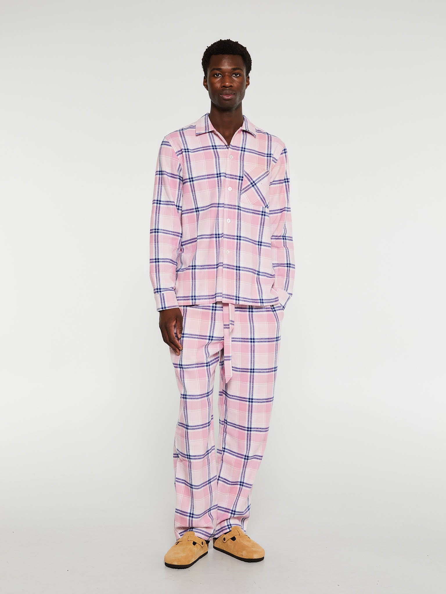 Tekla - Flannel Pyjamas Shirt in Pink Plaid – stoy