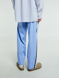 Tekla - Poplin Pyjamas Pants Grosgrain Side Stripe in Cornflower
