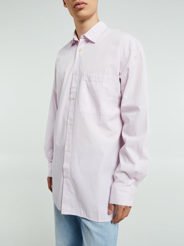 Tekla - Poplin Pyjamas Long Shirt in Rosa Stripes