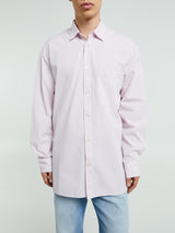 Tekla - Poplin Pyjamas Long Shirt in Rosa Stripes