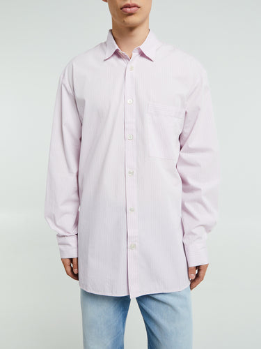 Tekla - Poplin Pyjamas Long Shirt in Rosa Stripes