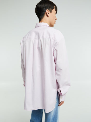 Tekla - Poplin Pyjamas Long Shirt in Rosa Stripes
