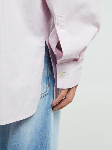 Tekla - Poplin Pyjamas Long Shirt in Rosa Stripes
