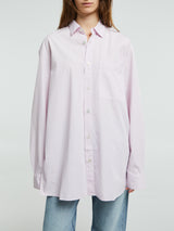 Tekla - Poplin Pyjamas Long Shirt in Rosa Stripes
