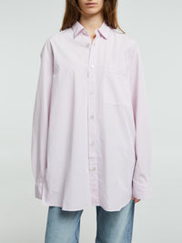 Tekla - Poplin Pyjamas Long Shirt in Rosa Stripes