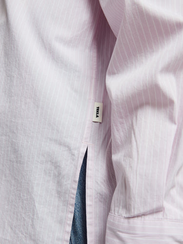 Tekla - Poplin Pyjamas Long Shirt in Rosa Stripes