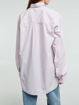 Tekla - Poplin Pyjamas Long Shirt in Rosa Stripes