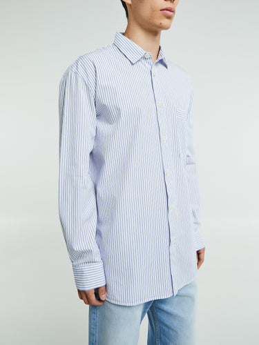 Tekla - Poplin Pyjamas Long Shirt in Orchid Stripes