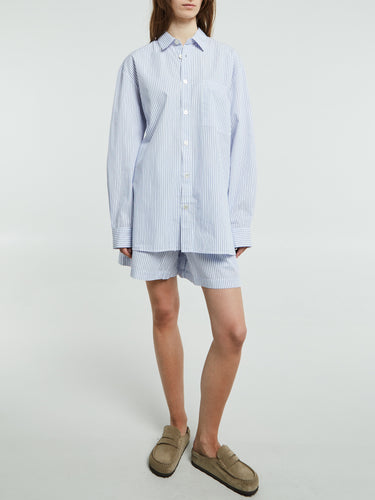 Tekla - Poplin Pyjamas Long Shirt in Orchid Stripes