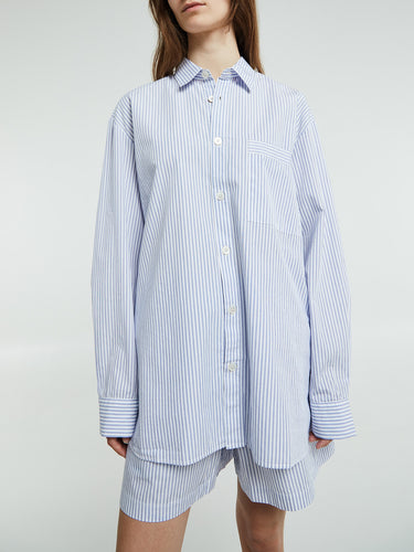 Tekla - Poplin Pyjamas Long Shirt in Orchid Stripes