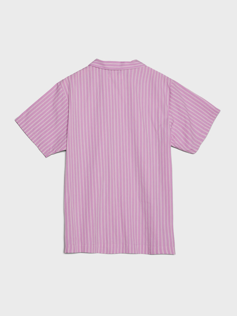 Poplin Pyjamas Short Sleeve Shirt in Purple Pink Stripes