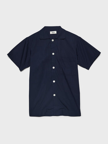 Tekla - Poplin Pyjamas Short Sleeve Shirt in True Navy