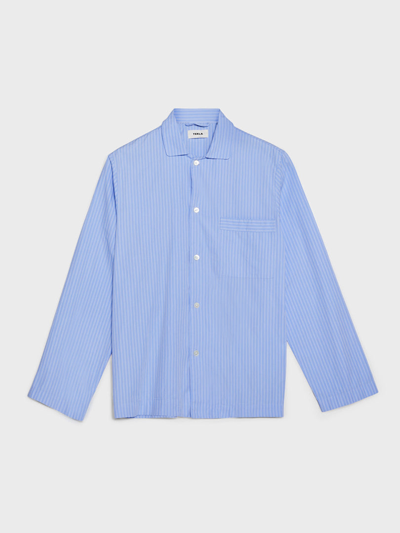 Tekla - Poplin Pyjamas Shirt in Pin Stripes