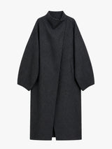 The Frankie Shop - Leroy Funnel Neck Wool Coat - Dark Grey Melange in Dark Grey Melange