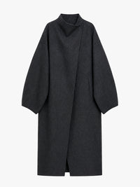 The Frankie Shop - Leroy Funnel Neck Wool Coat in Dark Grey Melange