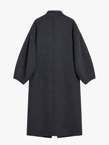 The Frankie Shop - Leroy Funnel Neck Wool Coat - Dark Grey Melange in Dark Grey Melange