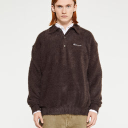 thisisneverthat - SCT-Logo Shaggy Knit Polo in Brown