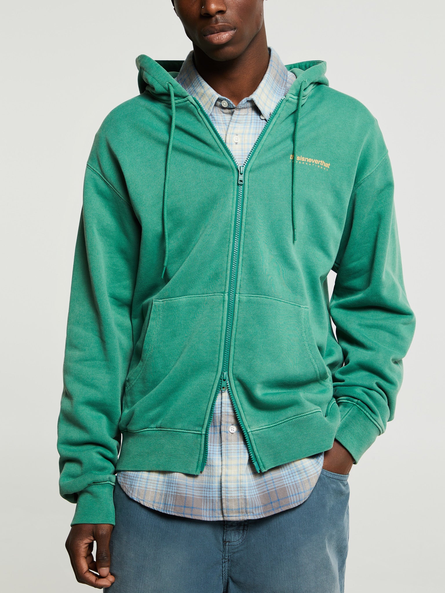 INTL. Logo Zip Up Hoodie in Deep Green