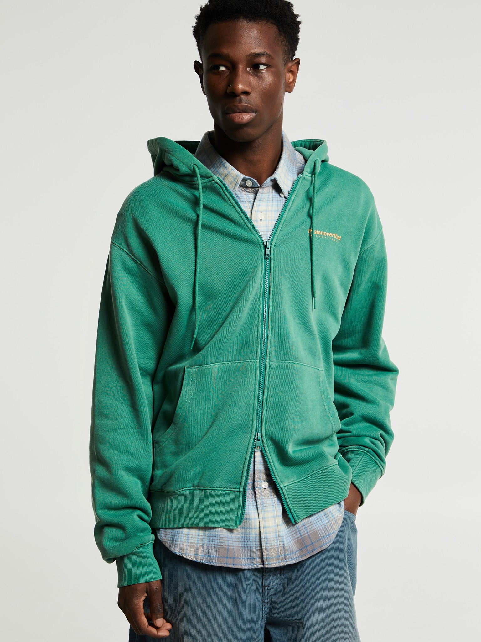 INTL. Logo Zip Up Hoodie in Deep Green