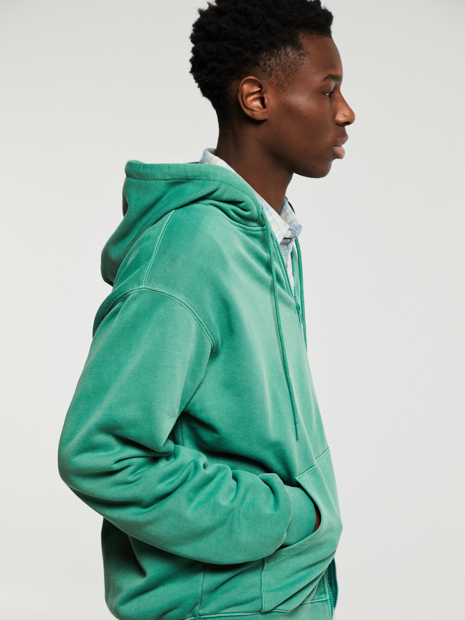 INTL. Logo Zip Up Hoodie in Deep Green